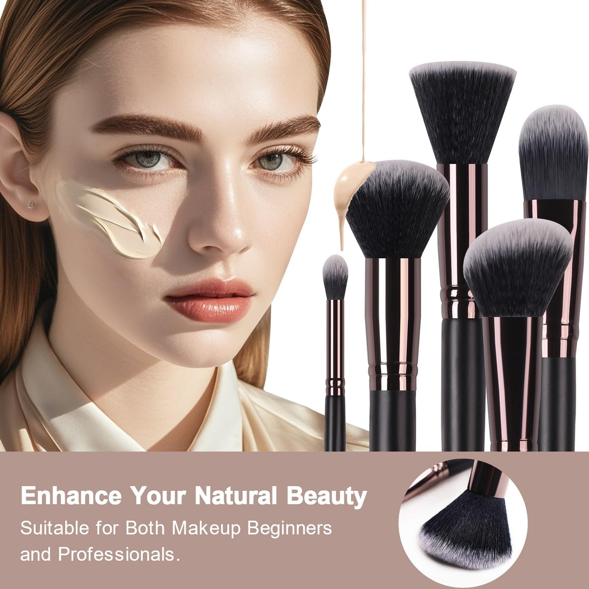 Real Perfection makeup brushes set with wooden handles