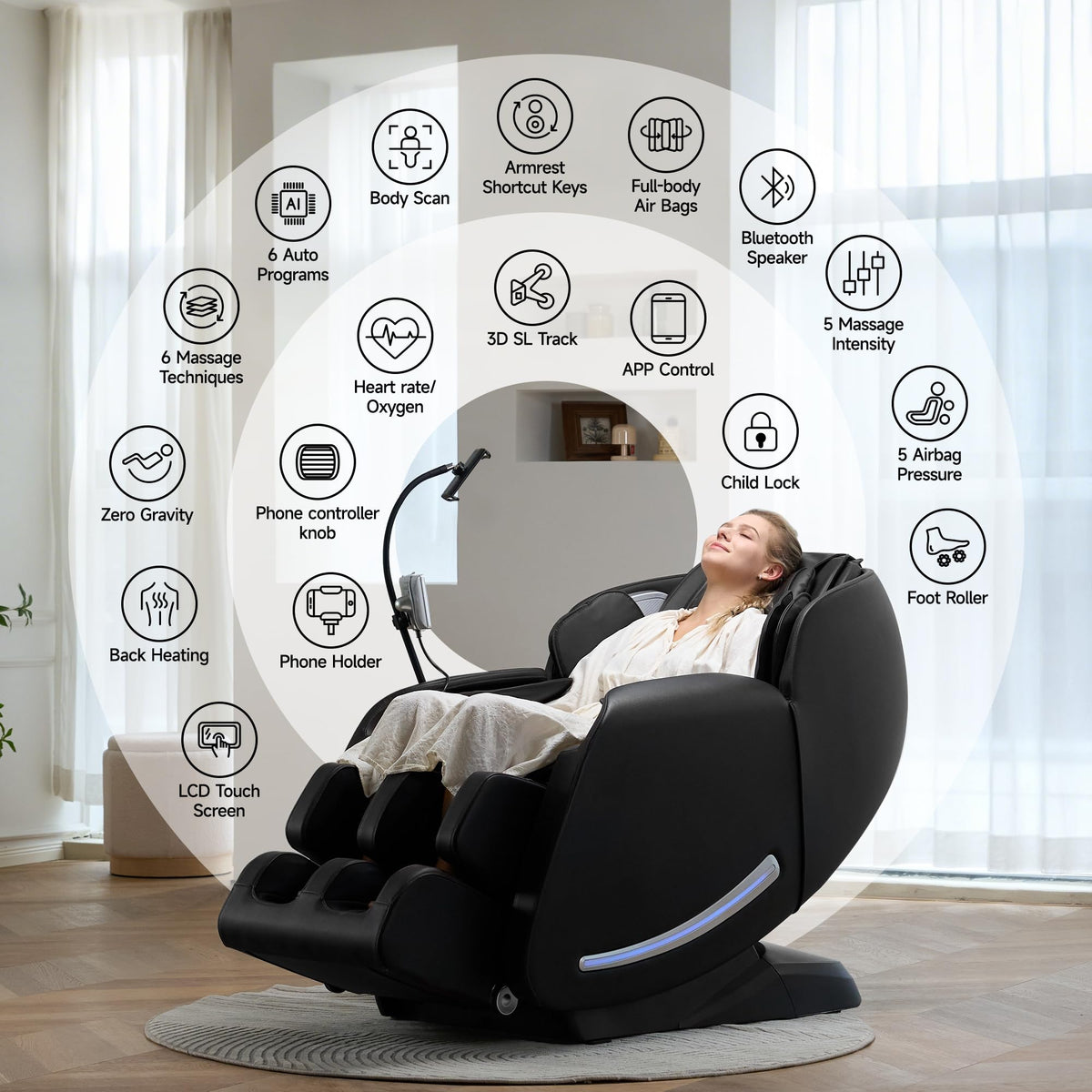 Real Relax Massage Chair side view showcasing 3D SL-Track technology