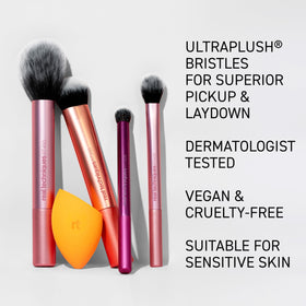 Real Techniques brush set with makeup products