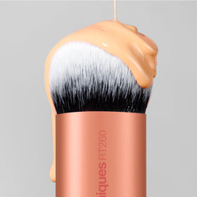 Real Techniques Bubble Blending Brush angled view highlighting its dense brush head
