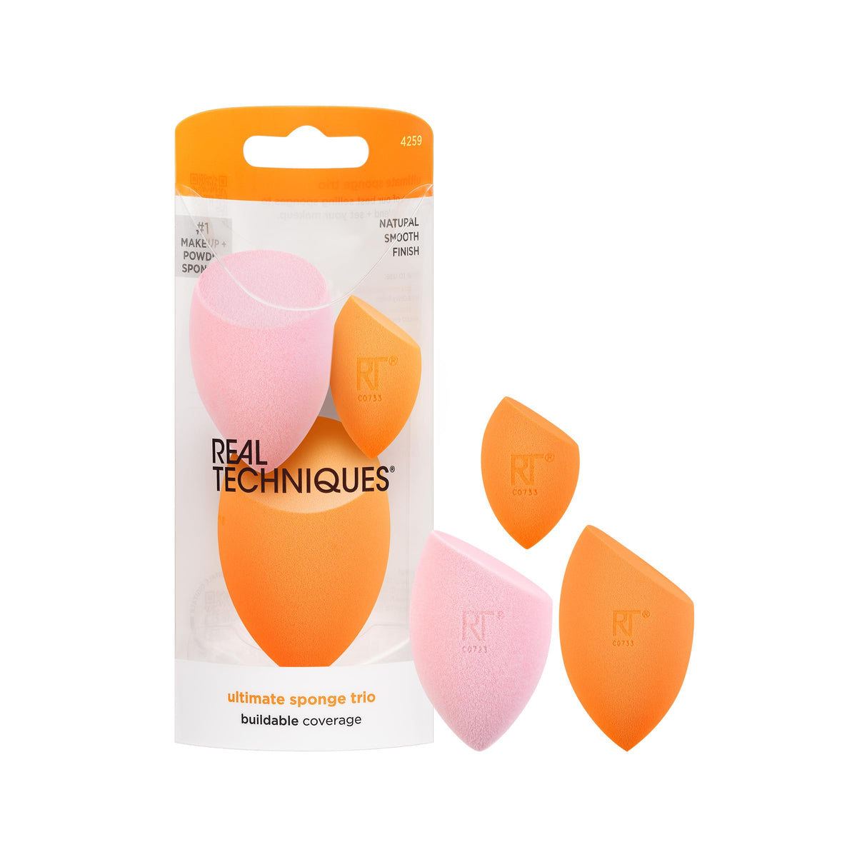 Real Techniques Ultimate Makeup Sponge Trio including mini, midi, and full-size sponges