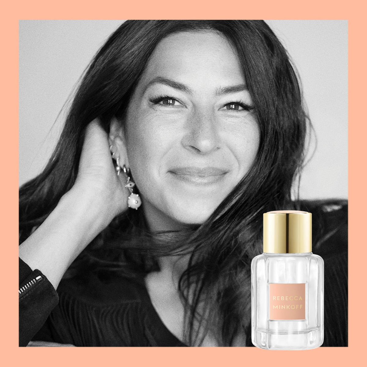 Rebecca Minkoff Blush Eau de Parfum bottle with floral background