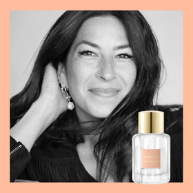 Rebecca Minkoff Blush Eau de Parfum bottle with floral background