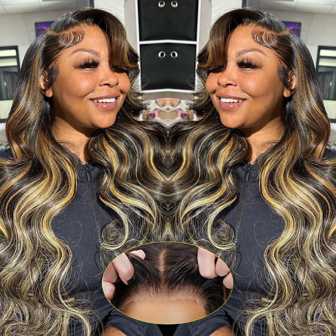 Recomtic 5x5 Honey Blonde Wig front view showing body wave texture