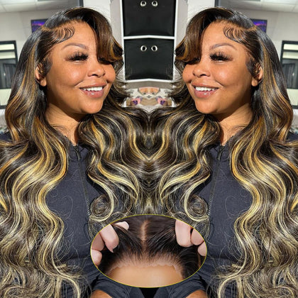Recomtic 5x5 Honey Blonde Wig front view showing body wave texture