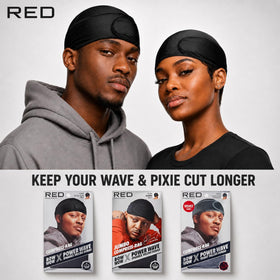 Red by Kiss Bow Wow Durag back view with clean-finish strap edges