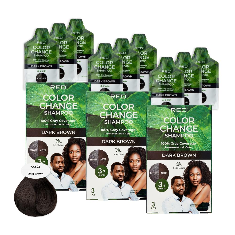 Red by Kiss Color Change Shampoo 3 pack front view with pouches