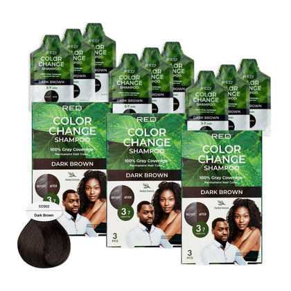 Red by Kiss Color Change Shampoo 3 pack front view with pouches