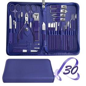 RedFlow 30 in 1 Manicure Set in navy blue with leather case