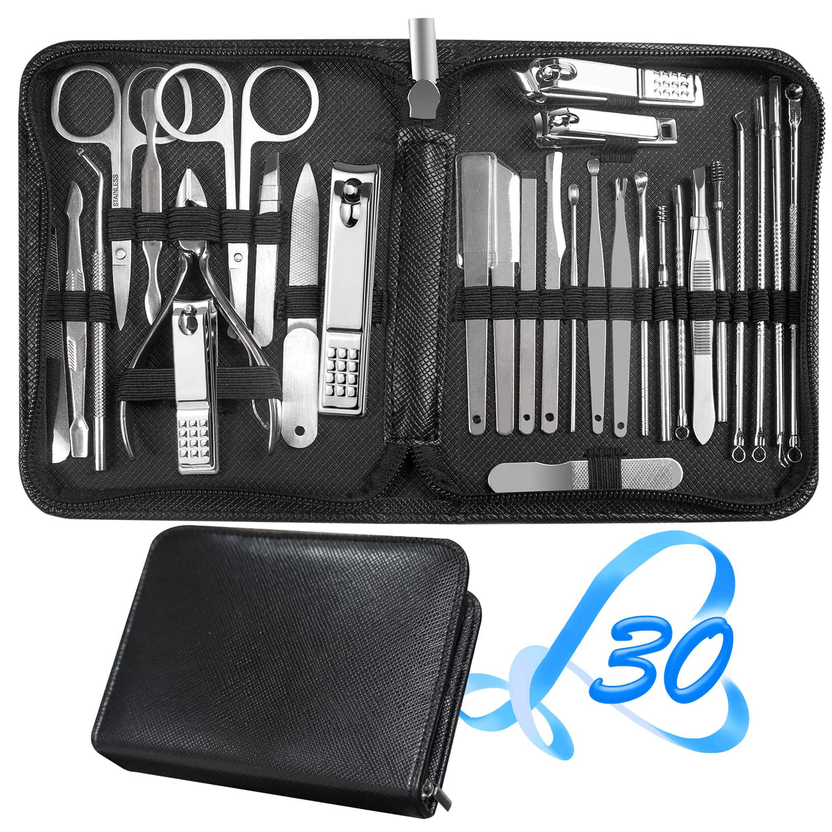 RedFlow 30 in 1 Manicure Set with black leather case