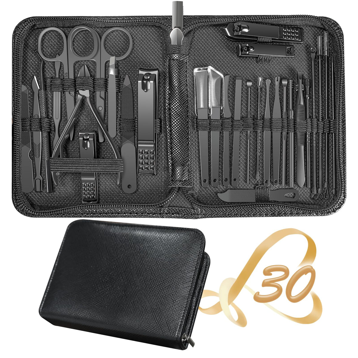 RedFlow 30 in 1 Manicure Set with leather case front view
