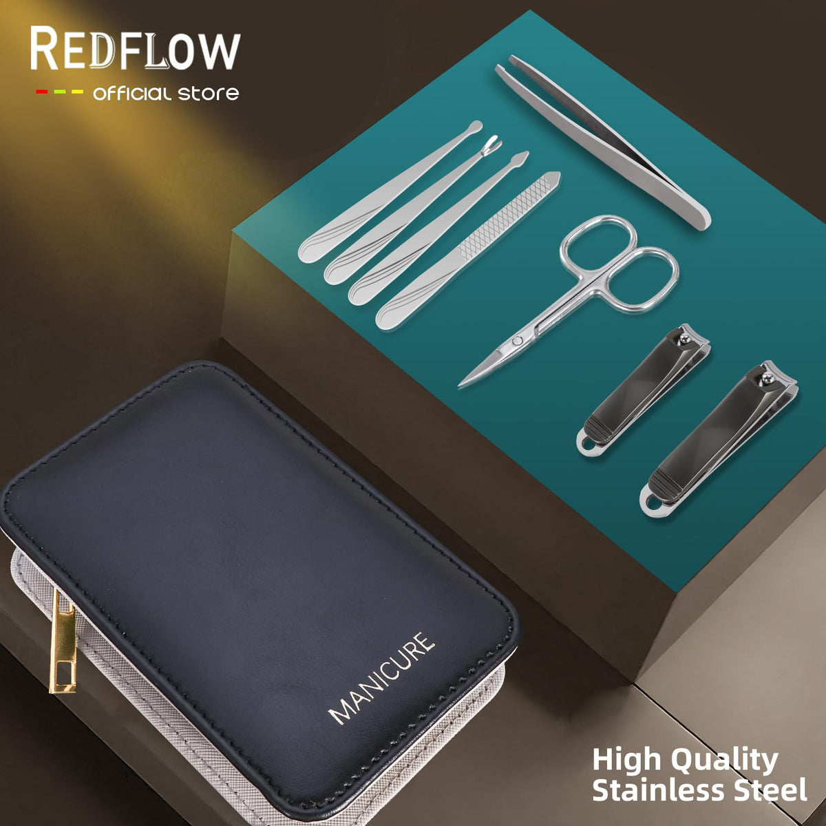 RedFlow 8 in 1 Manicure Set displayed with gift wrapping