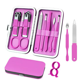 RedFlow 8 in 1 Manicure Set purple leather case front view