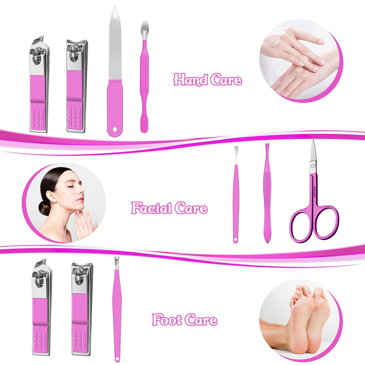 RedFlow 8 in 1 Manicure Set tools displayed on white background