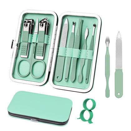 RedFlow 8 in 1 Nail Clipper Set in green leather case