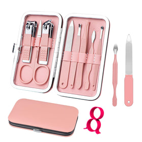RedFlow 8 in 1 Nail Clipper Set in pink leather case