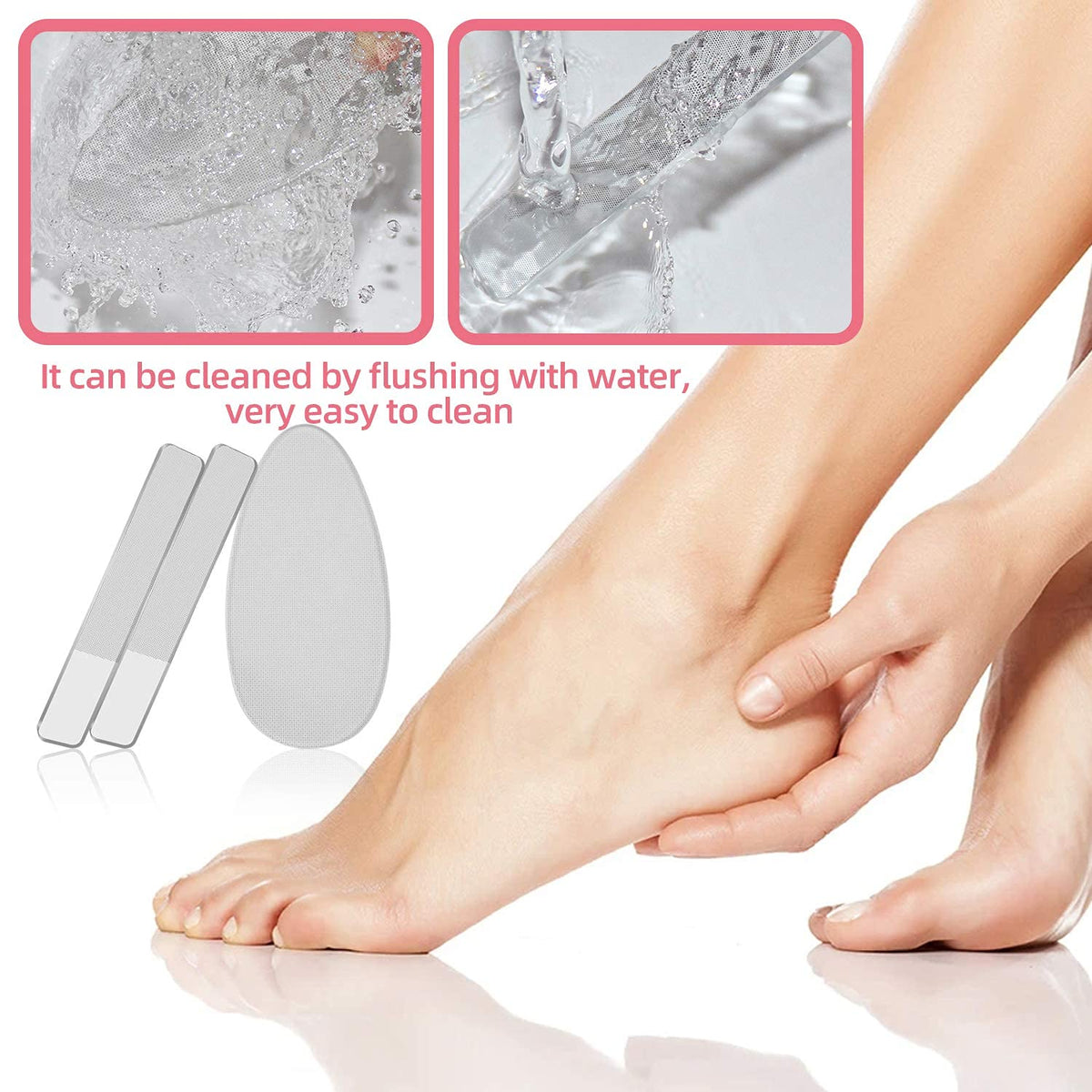 RedFlow glass nail file set on a bathroom counter