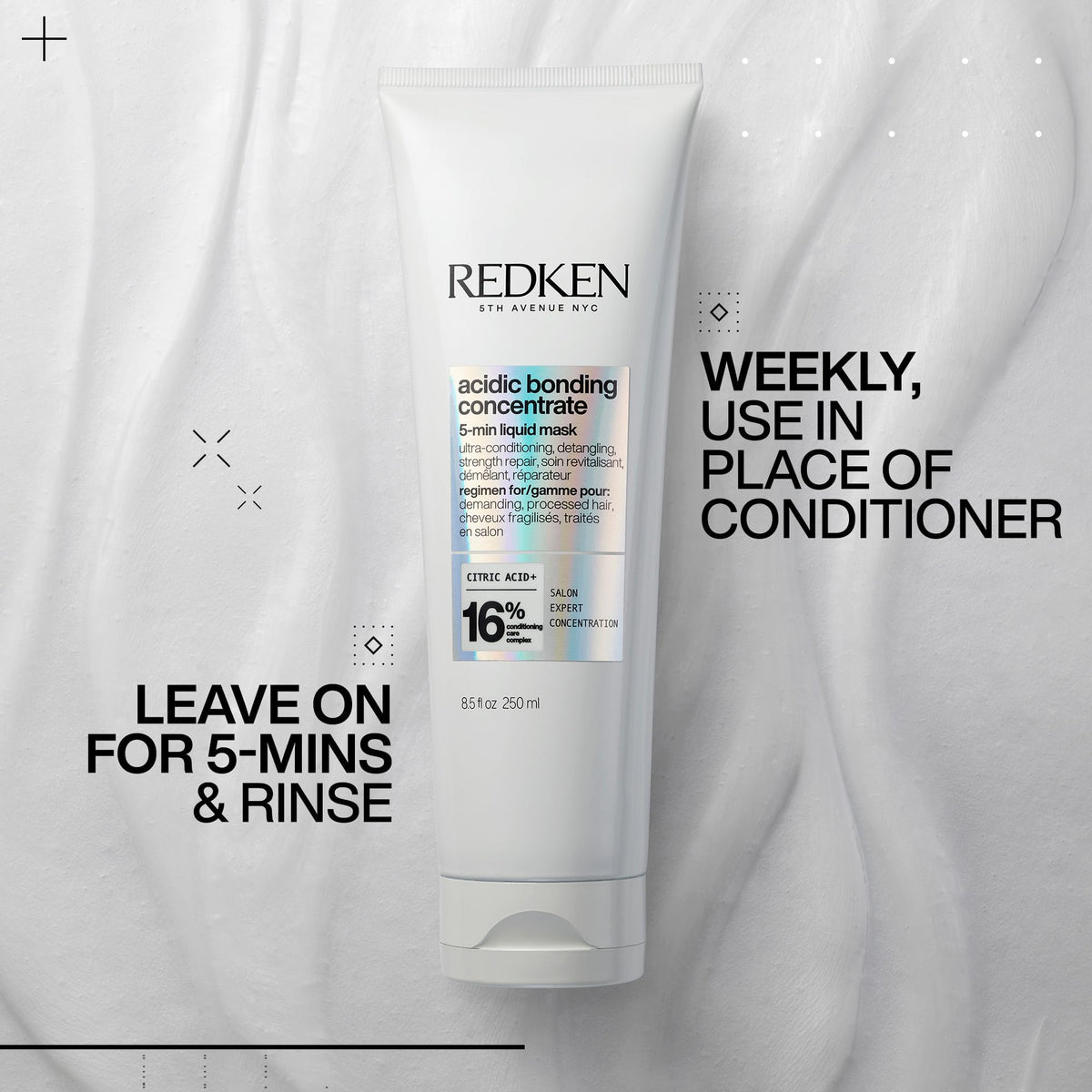 Redken Acidic Bonding Concentrate Mask packaging on bathroom shelf