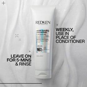 Redken Acidic Bonding Concentrate Mask packaging on bathroom shelf