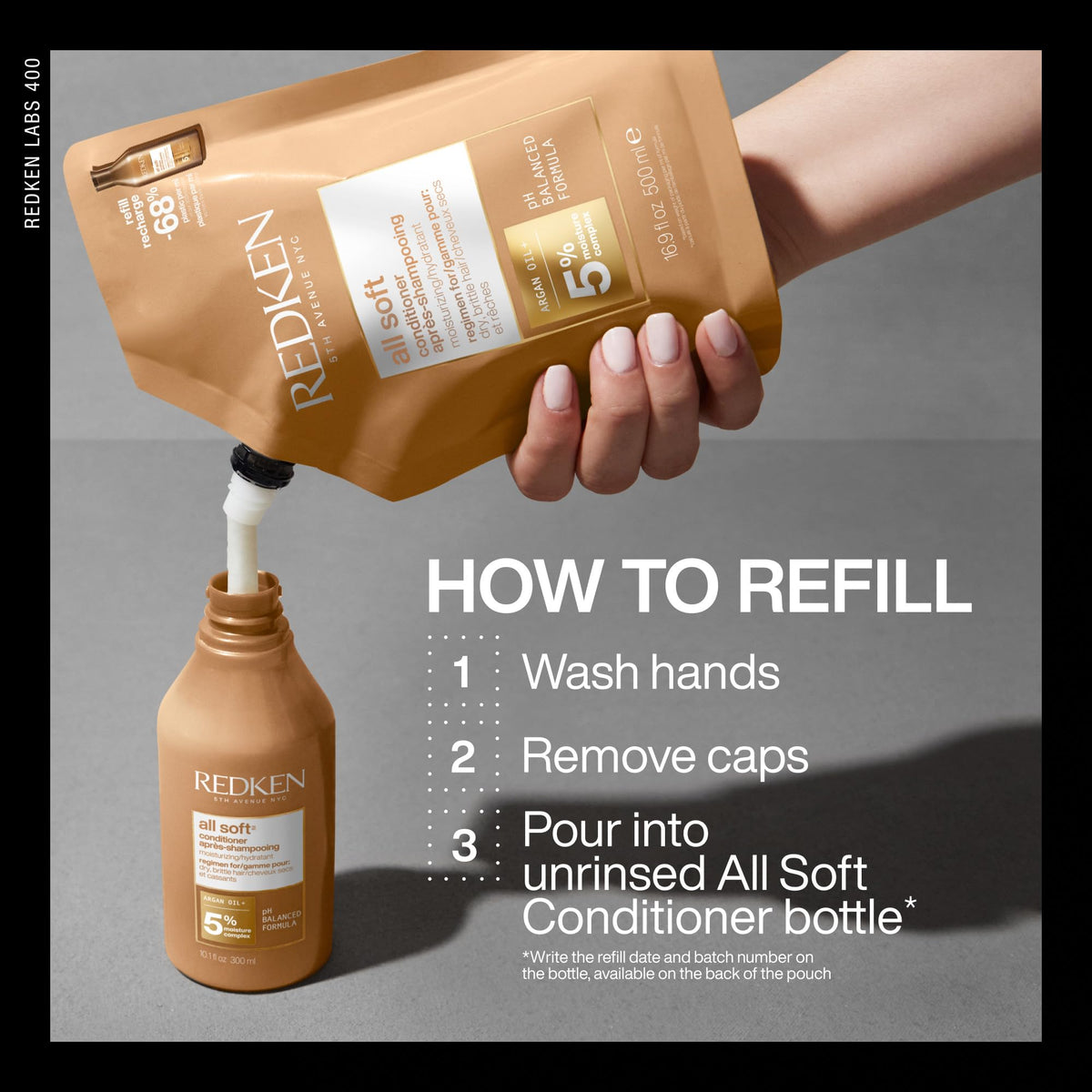 Redken All Soft Conditioner 495g opened to show texture