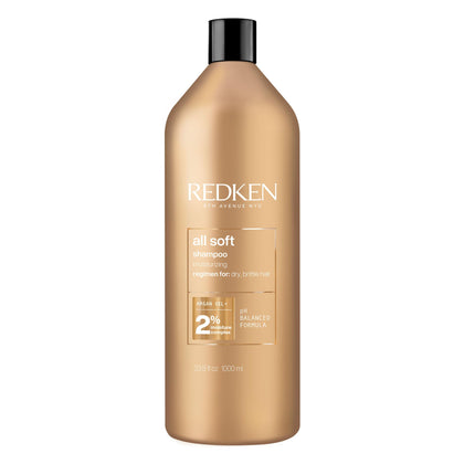 Redken All Soft Shampoo 1080g front view with Argan Oil