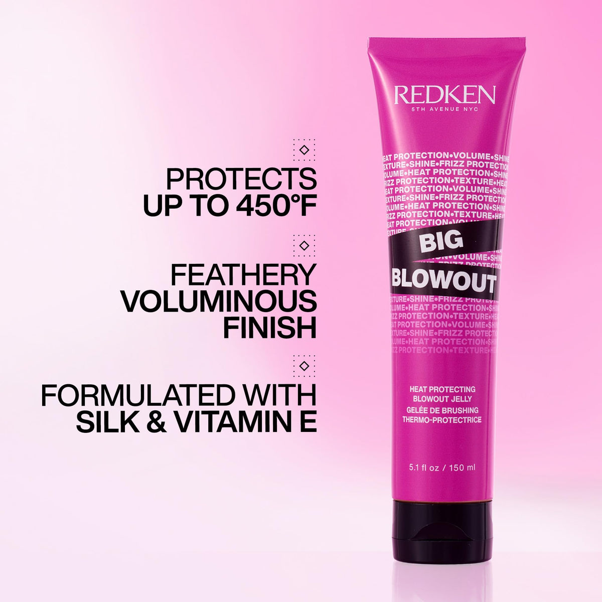 Redken Big Blowout Heat Protectant Gel back view with ingredients list