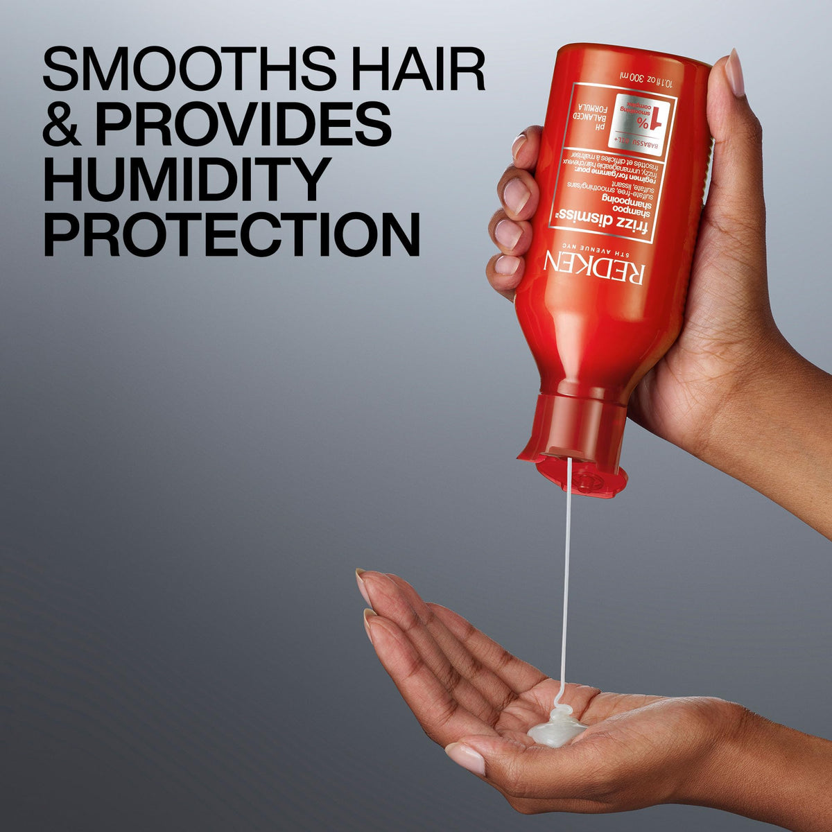 Redken Frizz Dismiss Shampoo 33.8 Fl Oz in bathroom setting