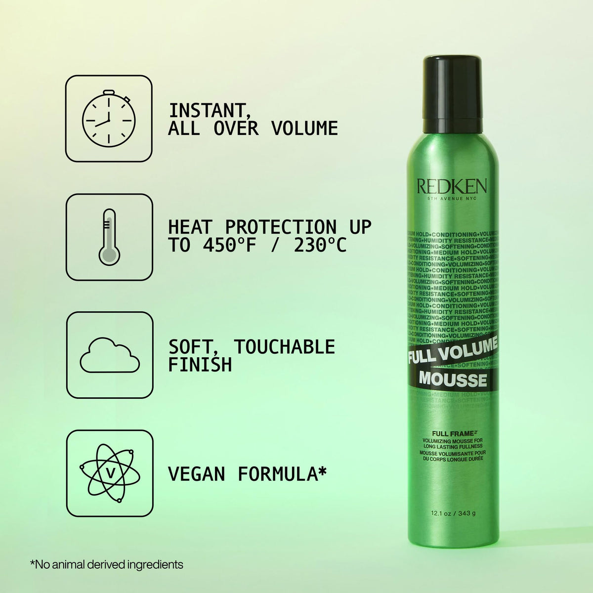 Redken Full Volume Hair Mousse 12.1 Fl Oz back view