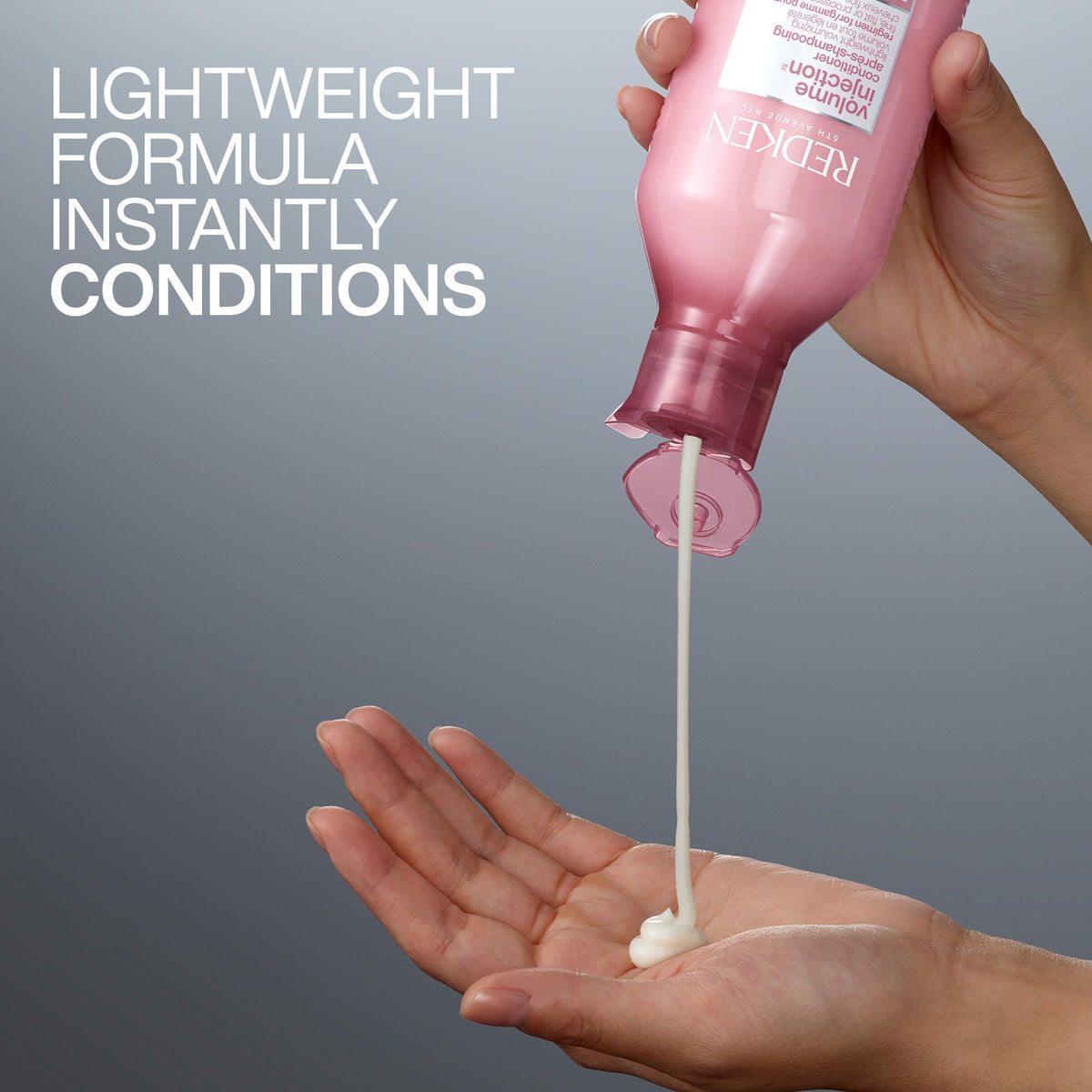 Redken Volume Injection Conditioner in a bathroom setting