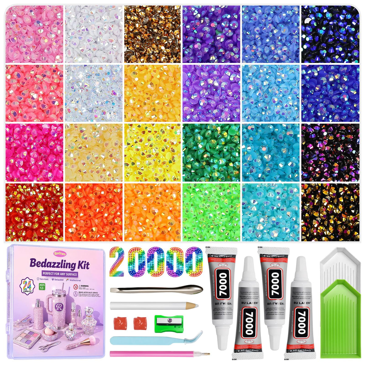 Redtwo Bedazzling Kit with 20000 rhinestones in 25-compartment storage box