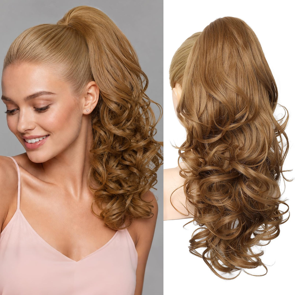 REECHO 18-inch clip-in ponytail extension in strawberry blonde front view