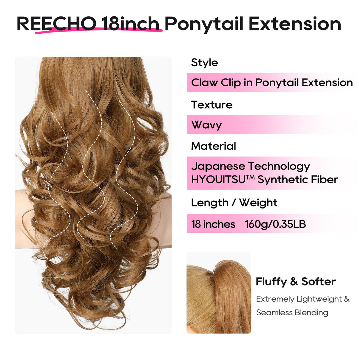 REECHO ponytail extension showing the claw clip attachment