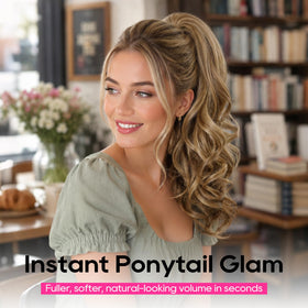 REECHO ponytail extension styled in a high ponytail