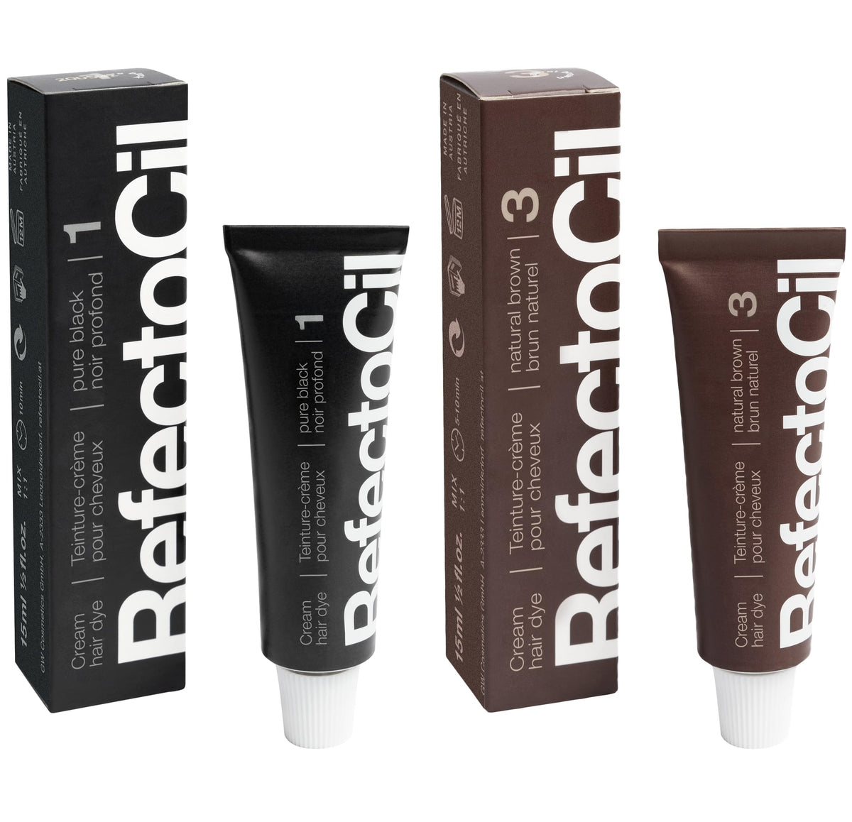 RefectoCil Cream Hair Dye 2-Pack Black and Natural Brown front view