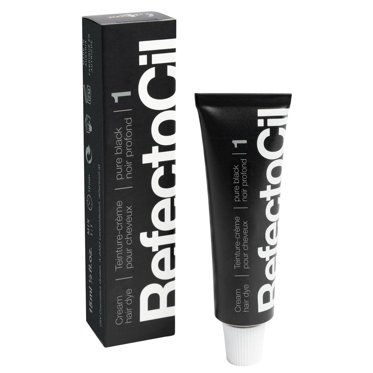 RefectoCil Cream Hair Dye packaging showing Black and Natural Brown
