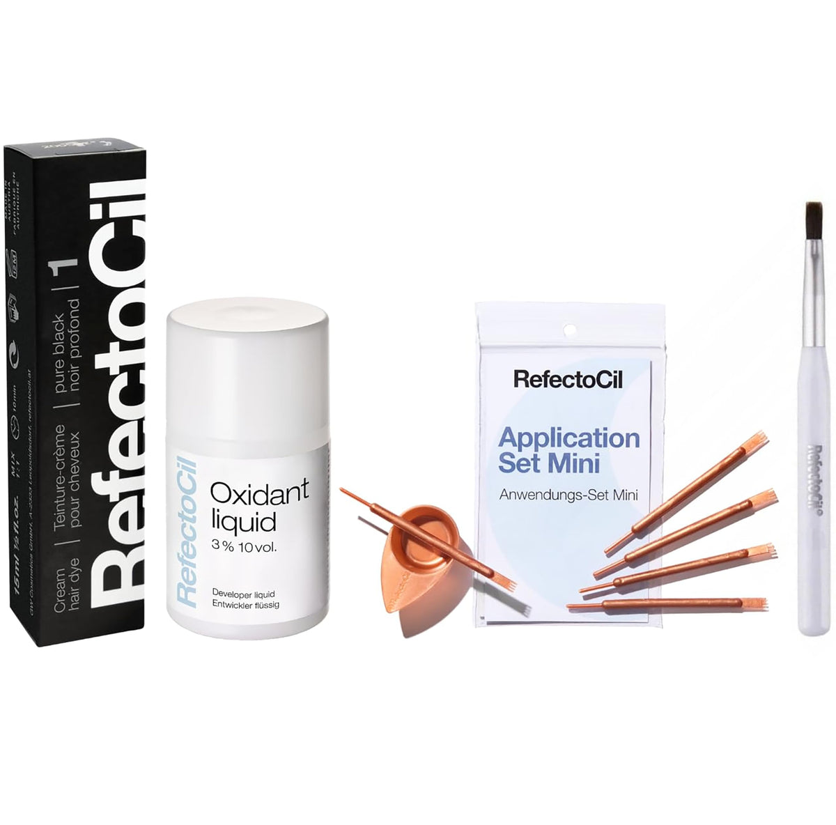 RefectoCil Hair Tinting Kit Black #1 cream dye and developer front view