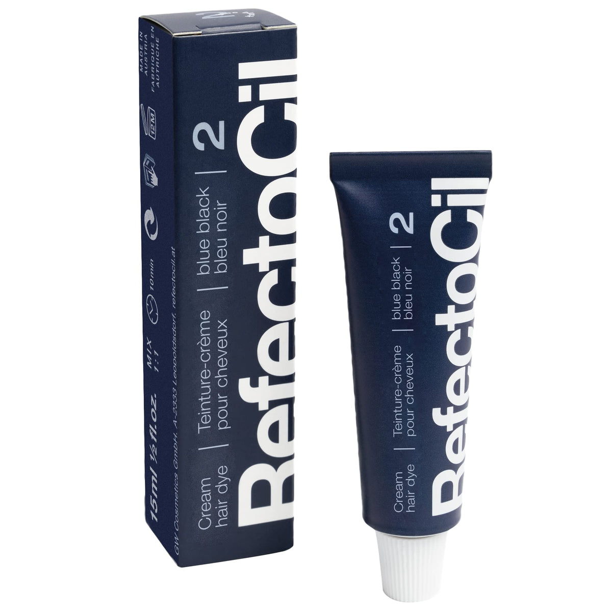 RefectoCil Hair Tinting Kit packaging with Blue Black cream dye details