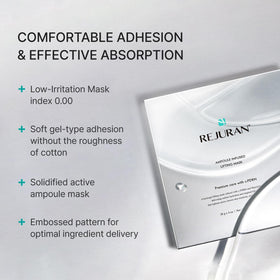 REJURAN Ampoule Infused Lifting Mask in use with serene background