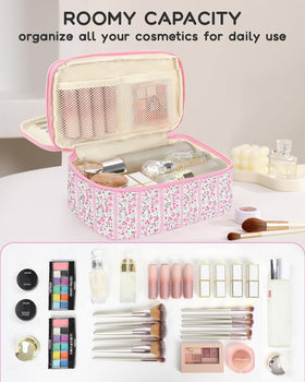 Relavel Cute Makeup Bag in a travel setting with cosmetics