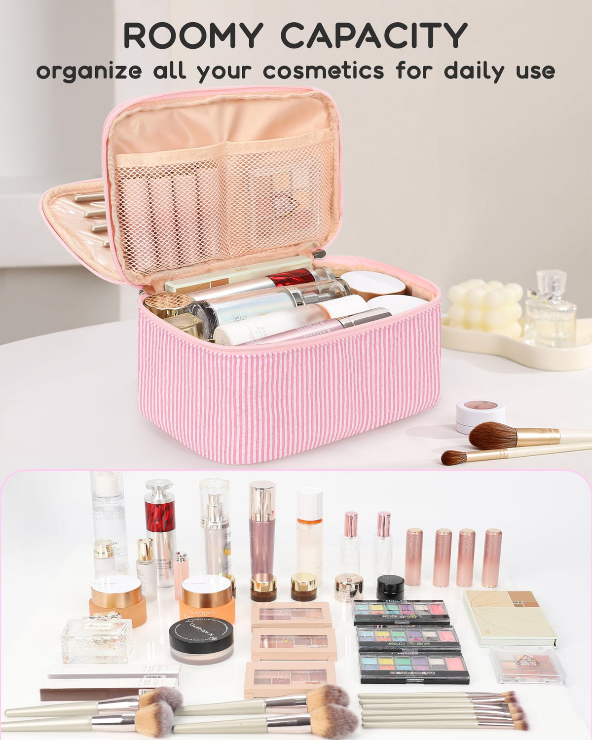 Relavel Large Makeup Bag in a travel backpack