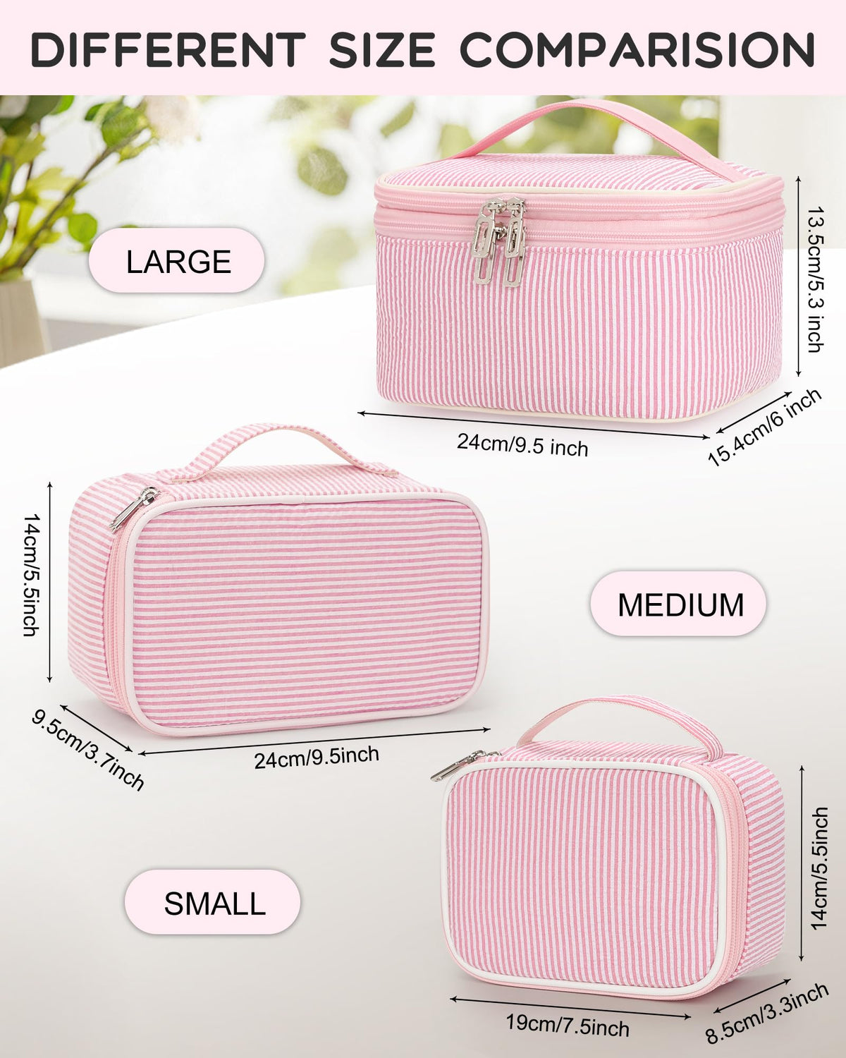 Relavel Large Makeup Bag side view with mesh pockets