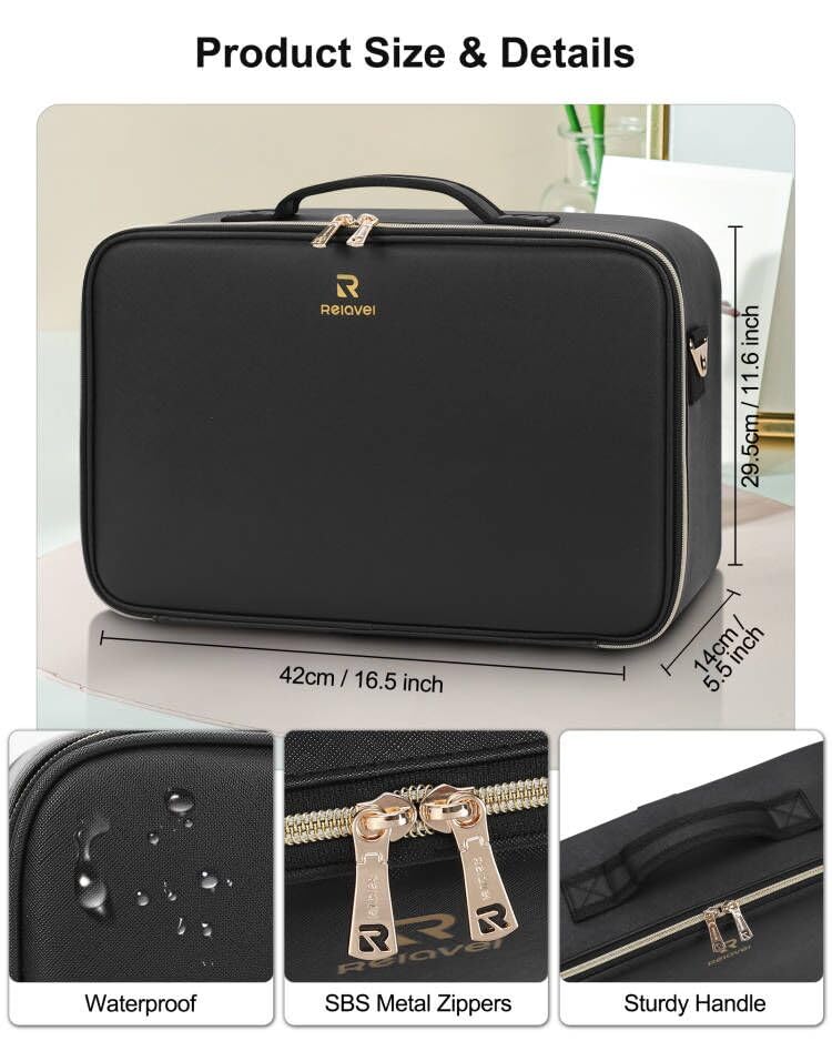 Relavel Large Makeup Case side view with shoulder strap