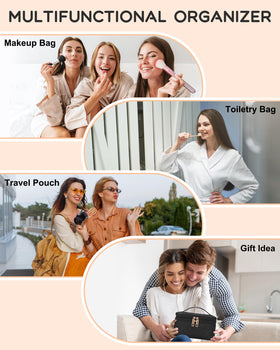 Relavel Large Travel Makeup Bag with beauty products inside