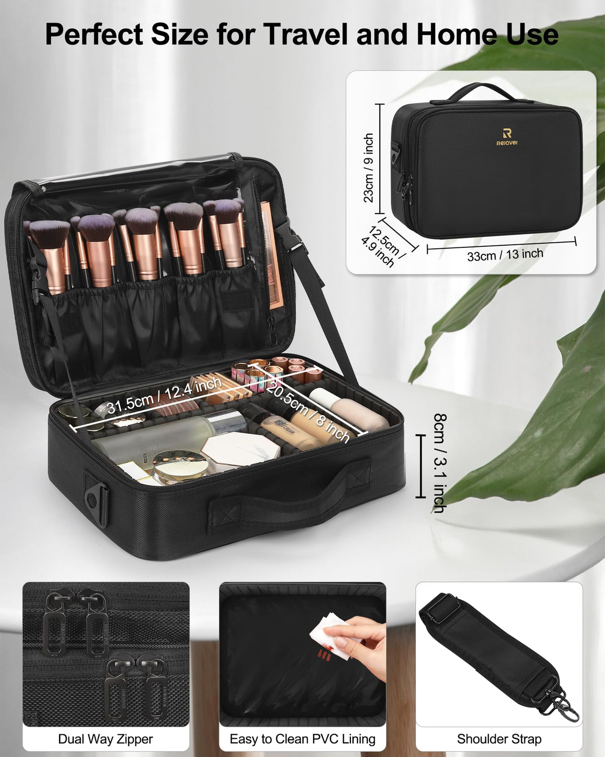 Relavel Makeup Bag black model back view