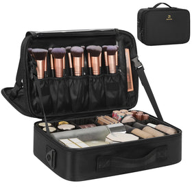 Relavel Makeup Bag black model front view with adjustable dividers