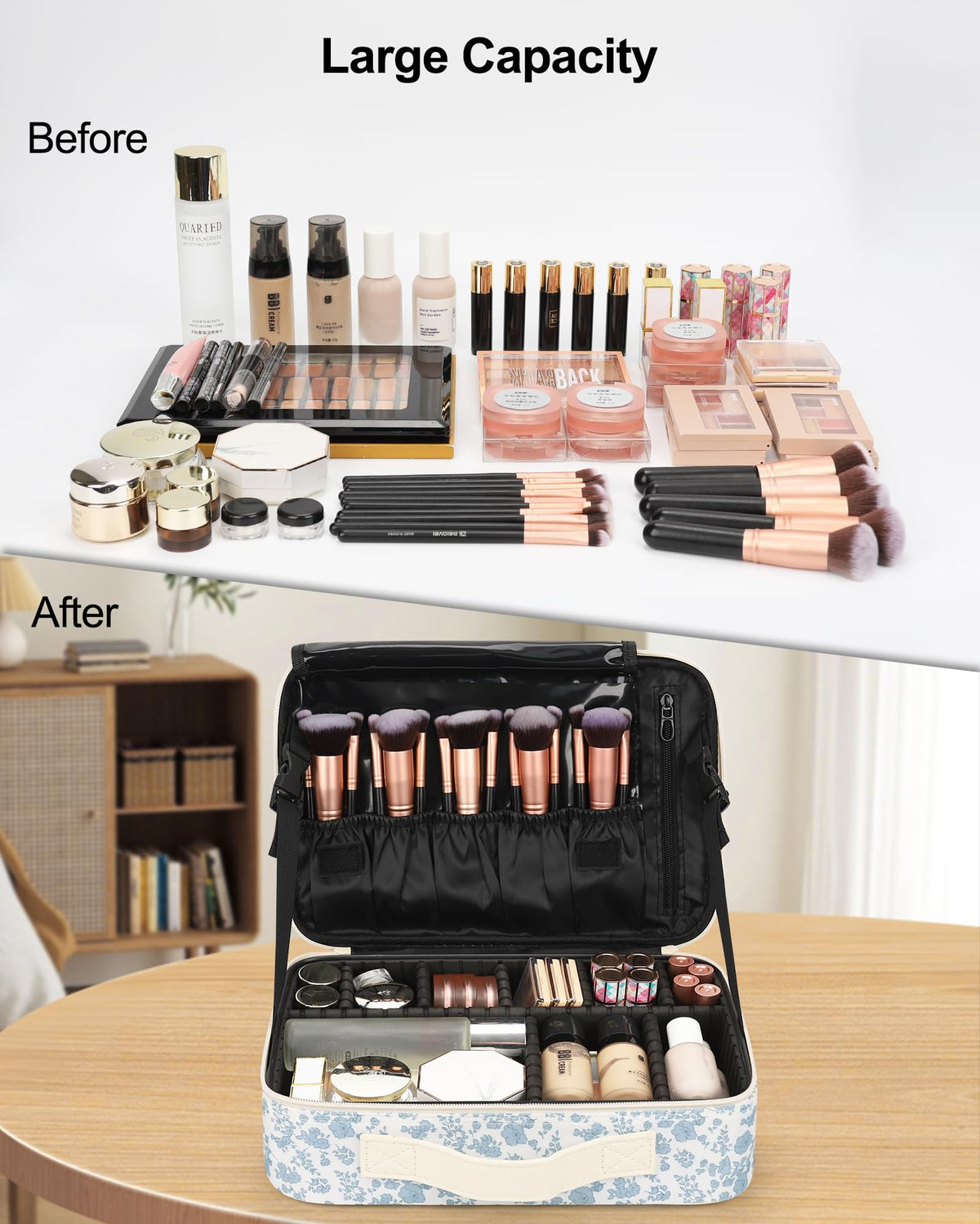 Relavel Makeup Bag close-up of brush compartment
