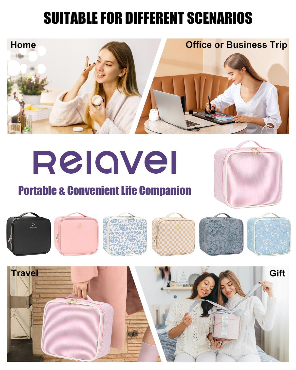 Relavel Makeup Bag displaying its ergonomic design