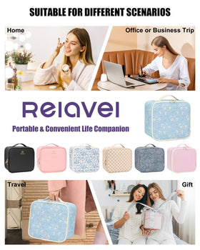 Relavel Makeup Bag packaging display with product details