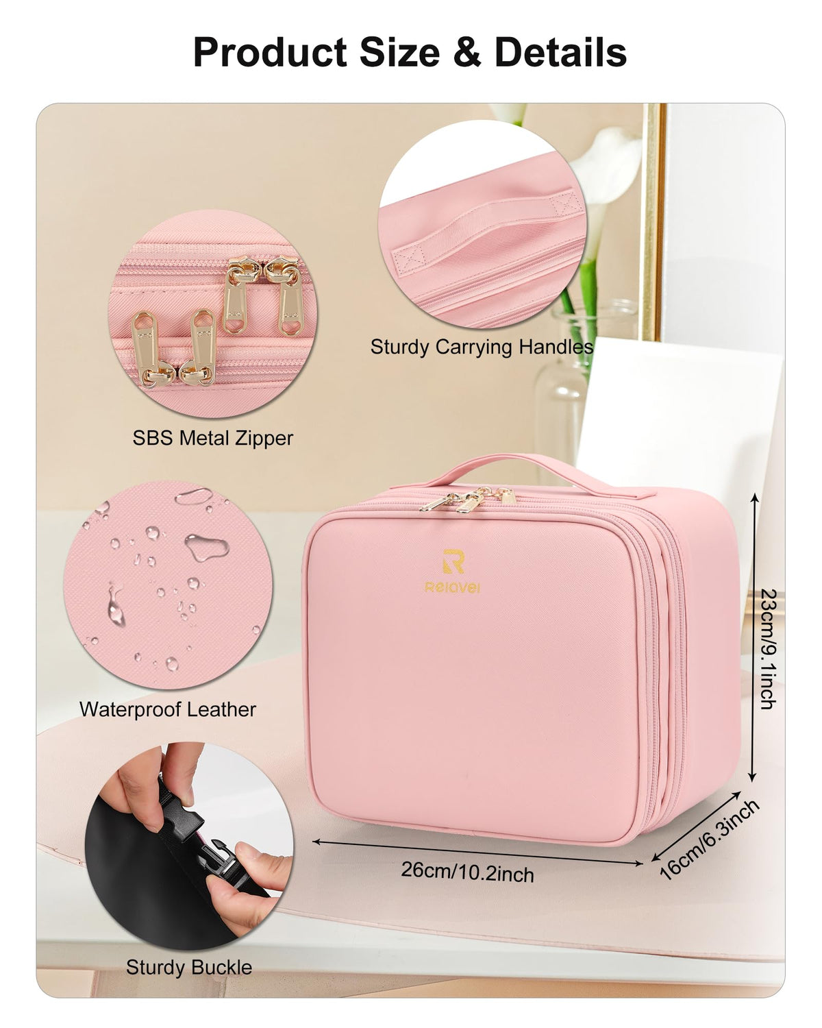 Relavel Makeup Bag with handle for easy carrying