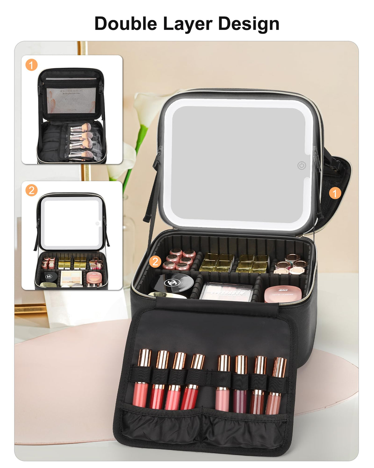 Relavel Makeup Bag with lighting modes shown